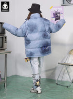 Tie Dye Letter Print Stand Collar Padded Coat