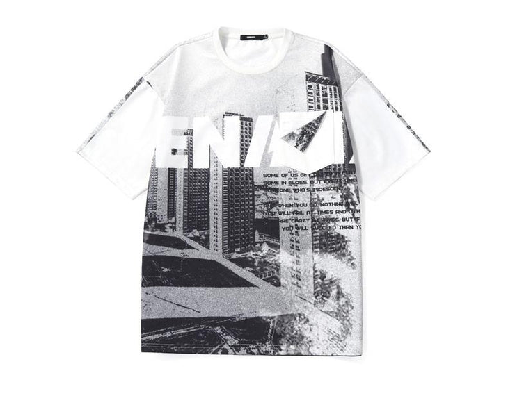 Retro Contrast High-rise Print Space Cotton T-Shirt