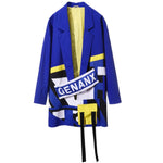 Color Block Patchwork Ribbon Suit Collar Trench Coat