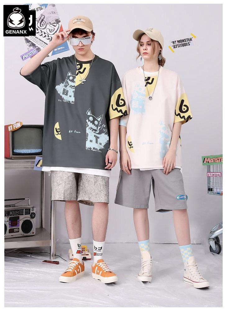 Monster Print Space Cotton Couple T-Shirt