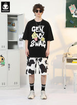 Safari Style Contrast Color Cow Print Pocket Shorts