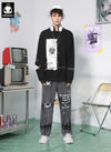Personalized Graffiti Print Hollow Drop-Shoulder Sleeve Sweatshirt