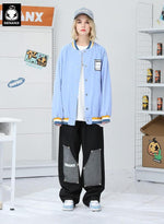 Street Color Block Patchwork Straight Jeans