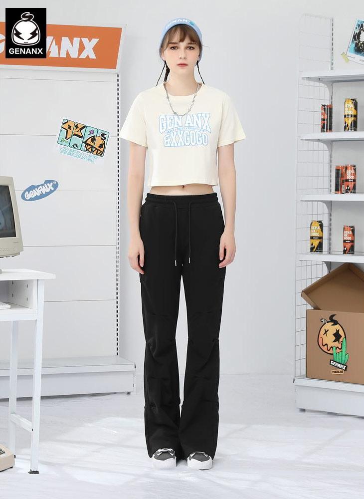 Casual Plain Asymmetric Ruched Flare Pants