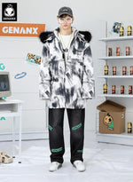 Hip Hop Graffiti Print Fleece Hooded Padded Coat