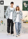 Paneled Contrast Plaid Print Couple Hooded Jacket