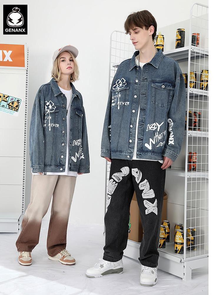 Street-Inspired Graffiti-Print Couple Denim Jacket