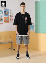 Safari Style Asymmetric Pocket Frayed Denim Shorts