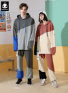 Tricolor Irregular Contrasting Color Stitching Patch Decoration Band Pure Cotton Hooded Sweatshirt