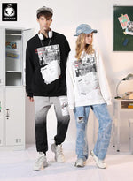 Cool Print Ribbed Crew Neck Sweatshirt