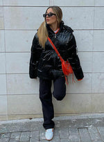Glossy Graphic Patchwork Down Jacket