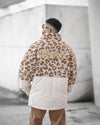 Khaki Leopard Contrast Color Front Zipper Padded Coat