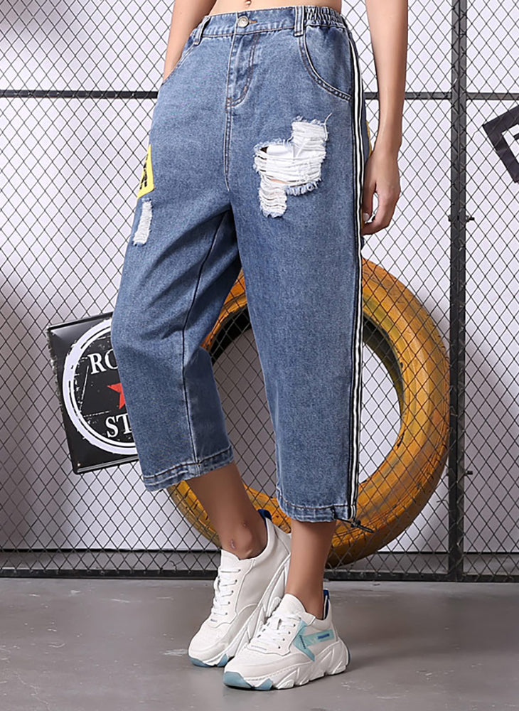 Street Stripe Patchwork Straight Denim Jeans