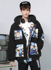 Colorful Print Cashmere Hooded Padded Coat