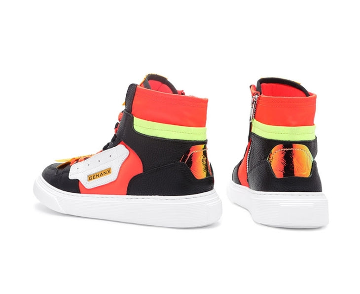 Color Block Leather Ribbon Lace-Up Sneakers