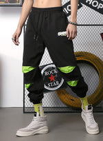 Black Minimalist Spliced Color Block Jogger Pants