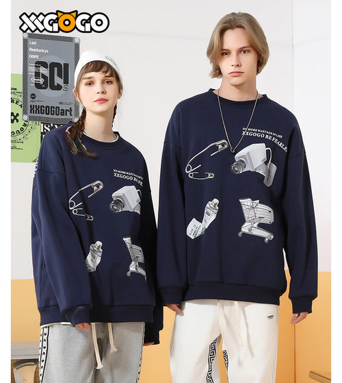 Graphic Print Fleece Loose Sweatshirt