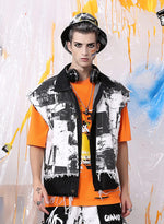 Color Block Graffiti Print Raw Edge Patchwork Vest