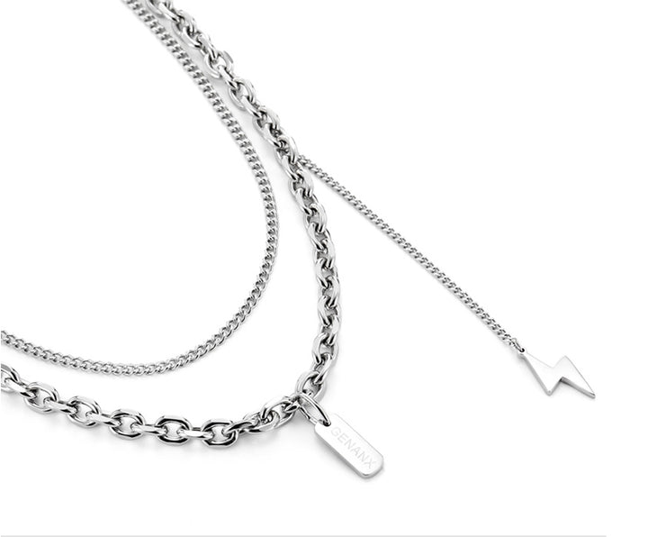 Lightning Pendant Layered Couple Necklace