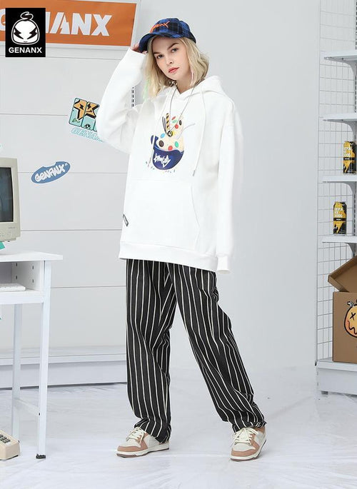 Fashion Striped Label Loose Straight Casual Pants
