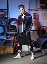 Hip Hop Style Plaid Patchwork Paneled Denim Jacket