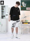Contrast Color Letter Print Loose Casual Shorts