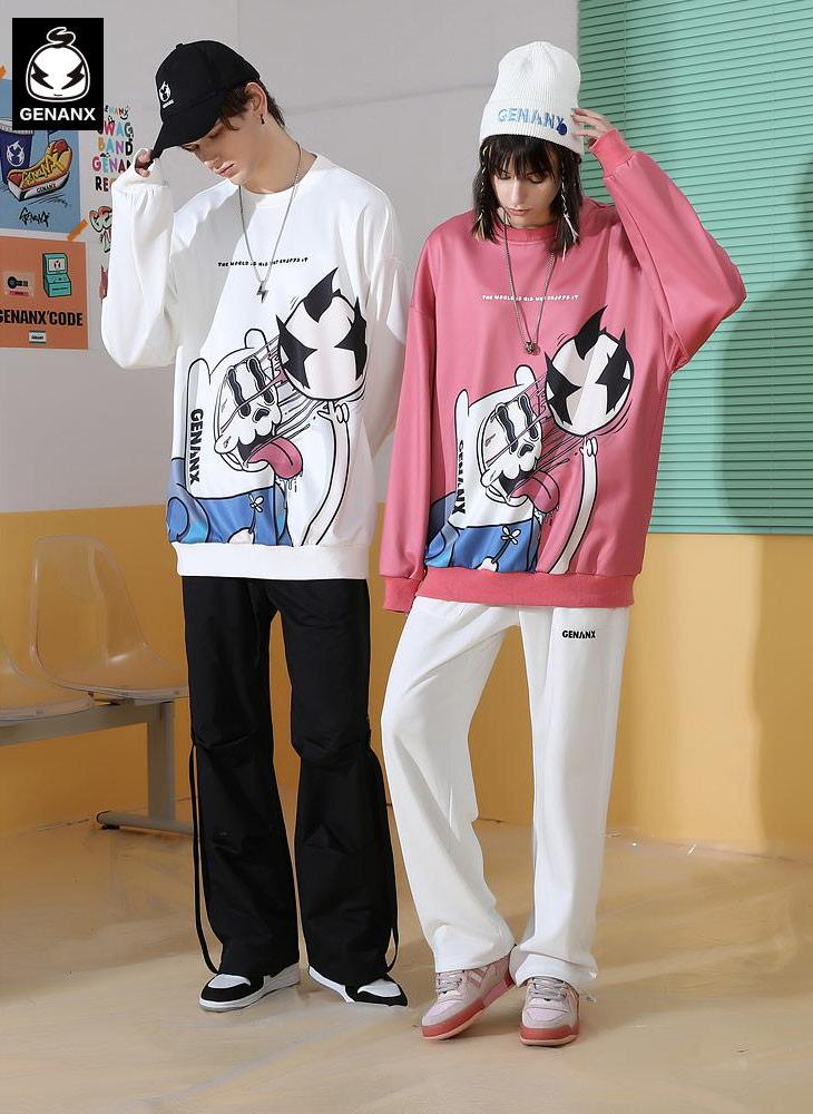 Cartoon Print Space Cotton Couple Sweatshirt