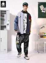 Hip Hop Contrast Color Graffiti Print Harem Jeans
