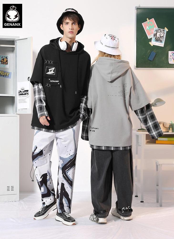 Fake Two Piece Multicolor Print Hoodies