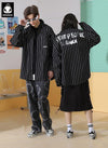 Snowflake Alphabet Graffiti Stripe Print Double Collar Dropped Sleeve Shirt