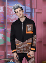Musical Instrument Print And Color Block Jacket