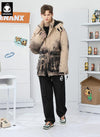 Retro Print Padded Coat With Detachable Hooded