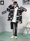 Colorful Letter Full Print Stand Collar Padded Coat