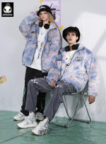 Tie Dye Embroidery Stand Collar Padded Coat