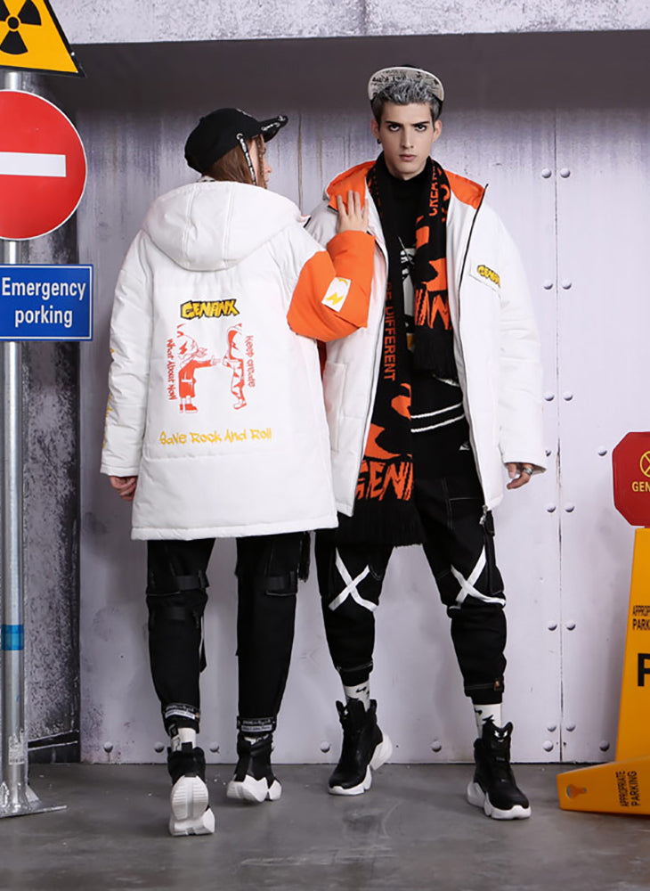 Contrast Color Multi Pocket Padded Coat