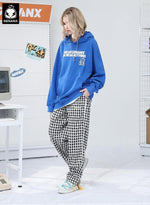 Casual Plaid Letter Embroidery Stretch Rope Jogger Pants