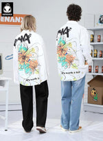 Hand-Painted Floral Line Print Drop-Shoulder Sleeve Shirt