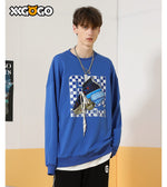 Checkerboard Sneaker Print Bowknot Lace Sweatshirt