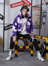 Purple And White Tie-Dye Printed Stand Collar Jacket