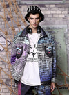 Video Game Style Gradient And Color Block Print Jacket