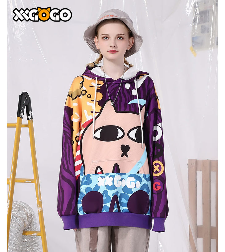 Colorful Cat Print Space Cotton Hoodies
