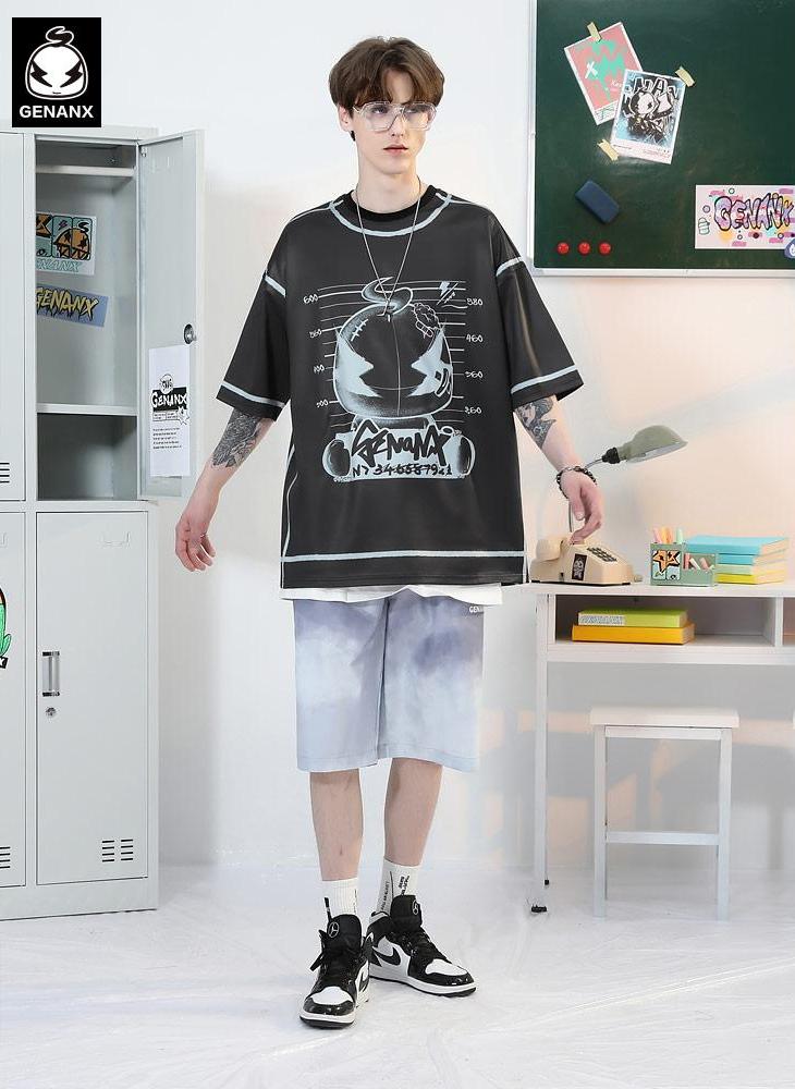 Skateboard Graffiti Digital Print Space Cotton T-Shirt