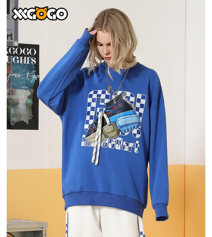 Checkerboard Sneaker Print Bowknot Lace Sweatshirt