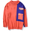 Orange Contrast Color Pockets Sweater