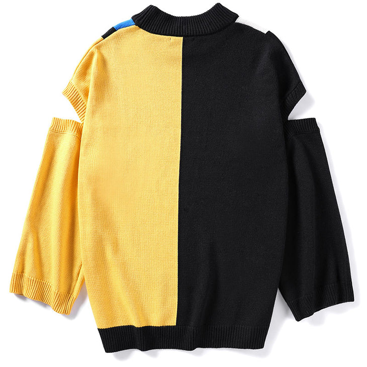 Vintage Color Block Hollow Pullover Sweater