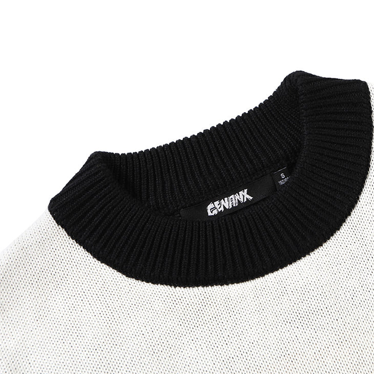 Color Block Jacquard Drop-Shoulder Sleeve Sweater