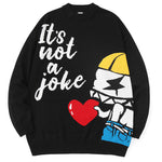 Black Cartoon Jacquard Knit Sweater