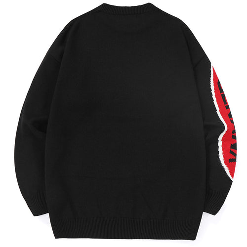 Black Cartoon Jacquard Pullover Sweater