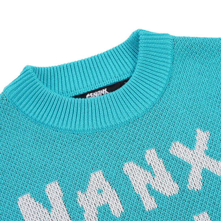 Blue Letter Jacquard Color Block Sweater