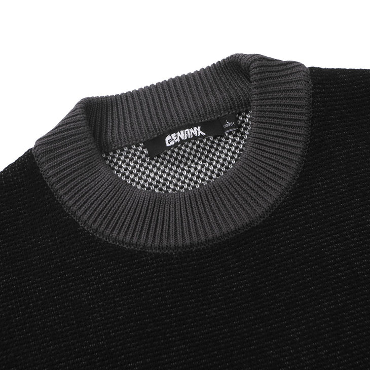 Black Casual Color Block Mock Neck Sweater